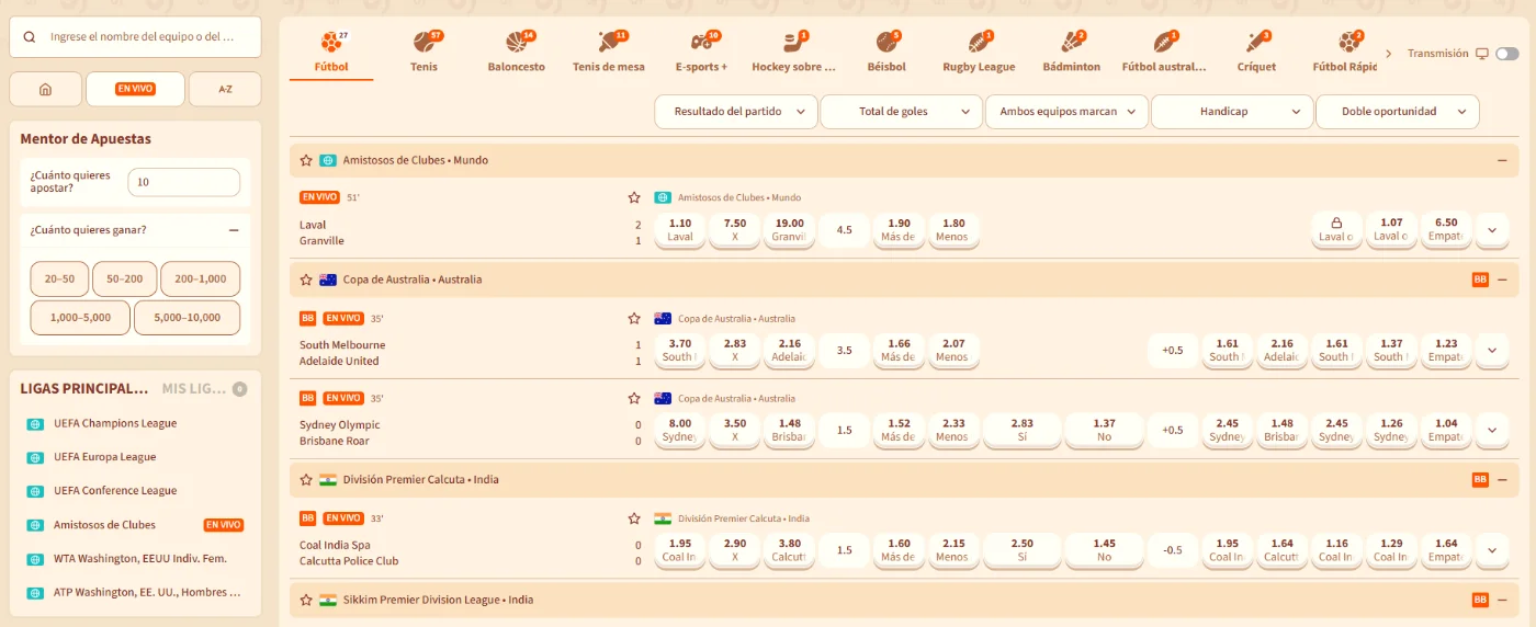 Apuestas deportivas y eSports en BillyBets