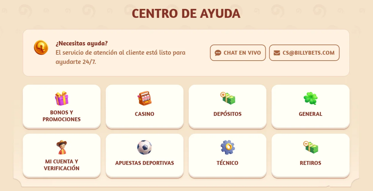 Soporte al cliente de BillyBets